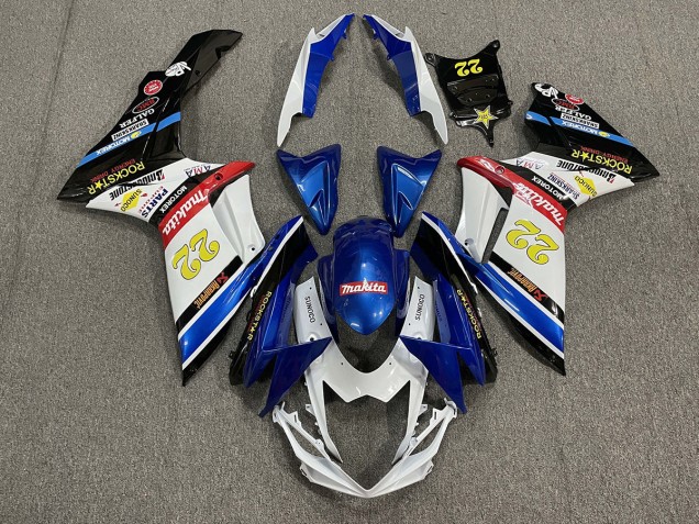 22 Rockstar White and Blue 11-24 GSXR 600-750 Motorcycle Fairing