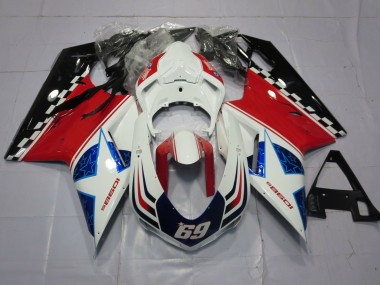 69 White and Red 07-14 Ducati 848 1098 1198 Motorcycle Fairing