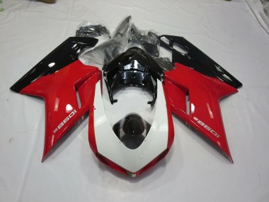 Black Red and White 07-14 Ducati 848 1098 1198 Motorcycle Fairing