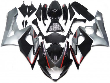 Black and Silver Gloss with Red 05-06 GSXR 1000 Motorcycle Fairing