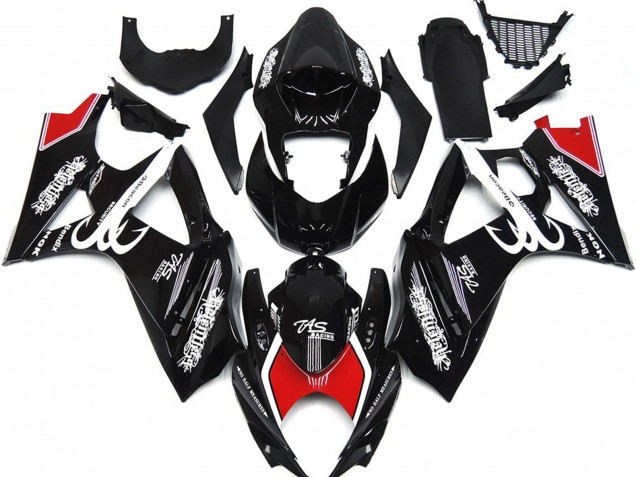 Black and White with Red Skrib 07-08 GSXR 1000 Motorcycle Fairing