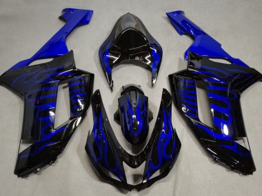 Gloss Black & Blue Flame 07-08 ZX6R Motorcycle Fairing