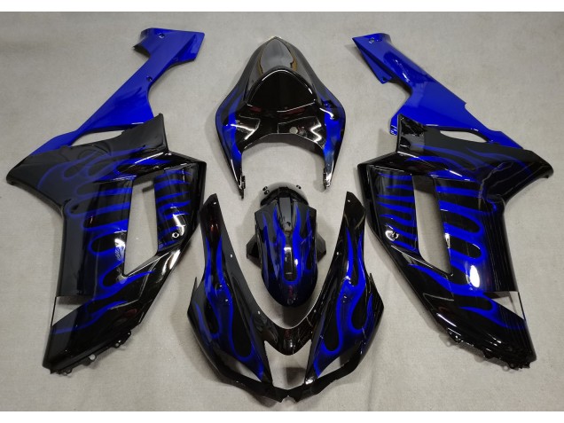 Gloss Black & Blue Flame 07-08 ZX6R Motorcycle Fairing