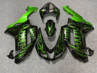 Gloss Black & Green Flame 07-08 ZX6R Motorcycle Fairing