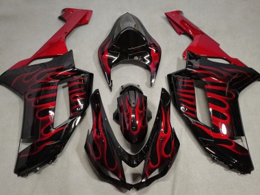 Gloss Black & Red Flame 07-08 ZX6R Motorcycle Fairing