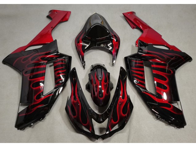 Gloss Black & Red Flame 07-08 ZX6R Motorcycle Fairing