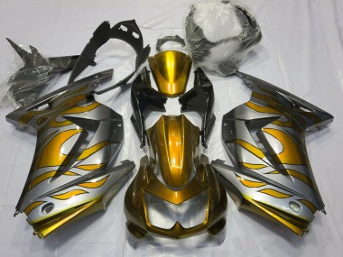 Gold and Silver Flame 08-12 Ninja 250 Motorcycle Fairing